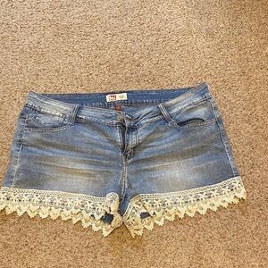 LEI Blue Jean Shorts with Cream Lace